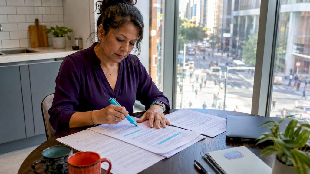 Property manager reviewing commercial tenant agreements
