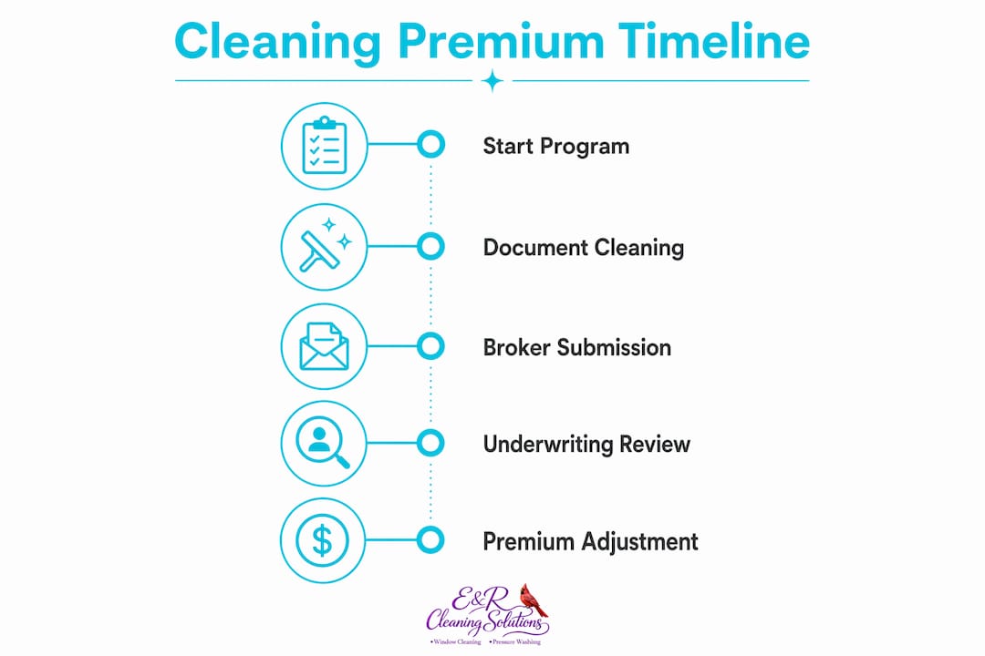 Infographic illustrating cleaning impact on insurance premium timeline
