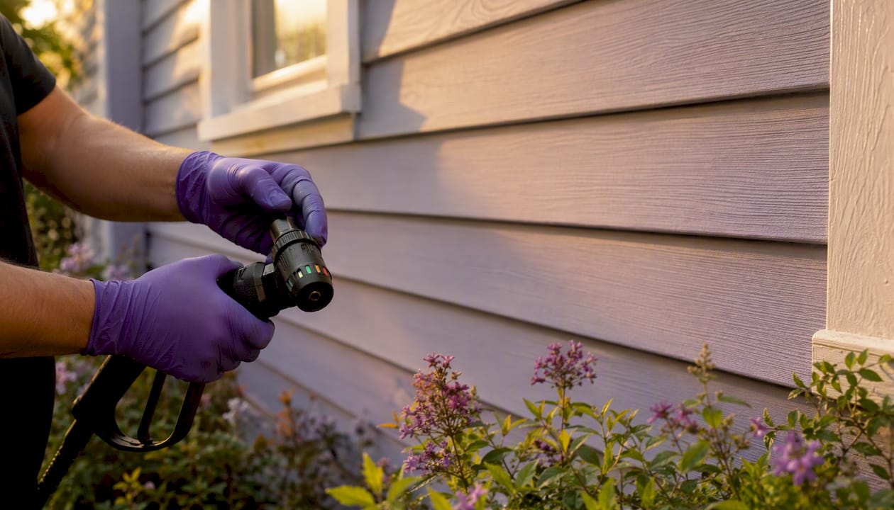 Hands adjusting pressure washer nozzle