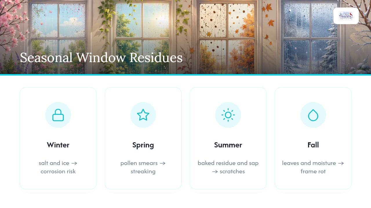 Diagram of seasonal dirt types and damage risks for windows