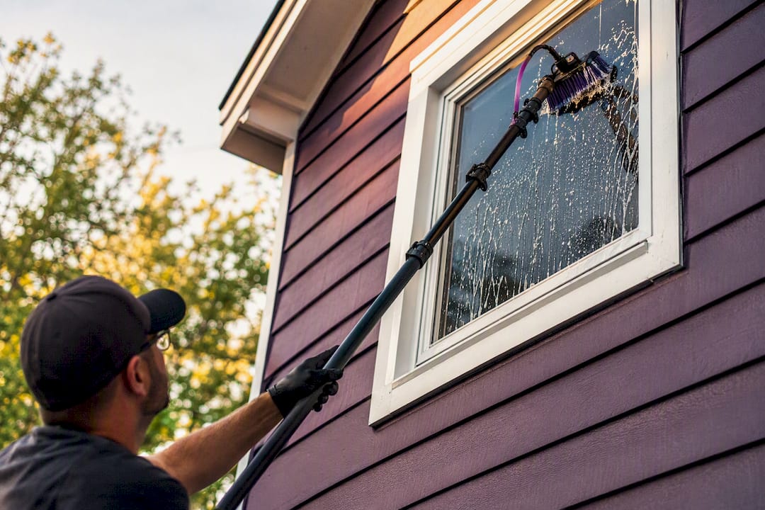 Window cleaner operating water-fed pole system