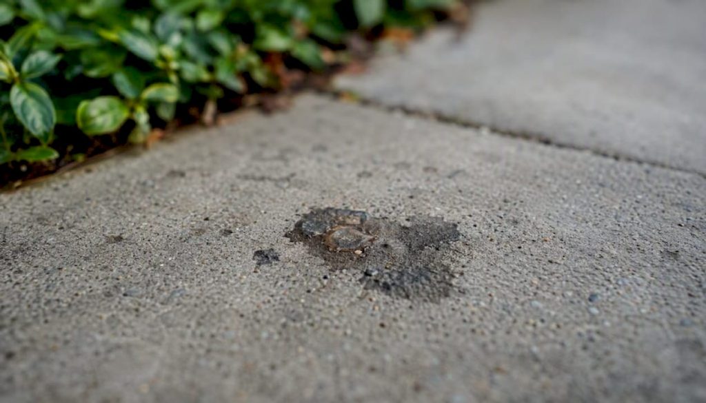 close up of gum stain on concrete sidewalk