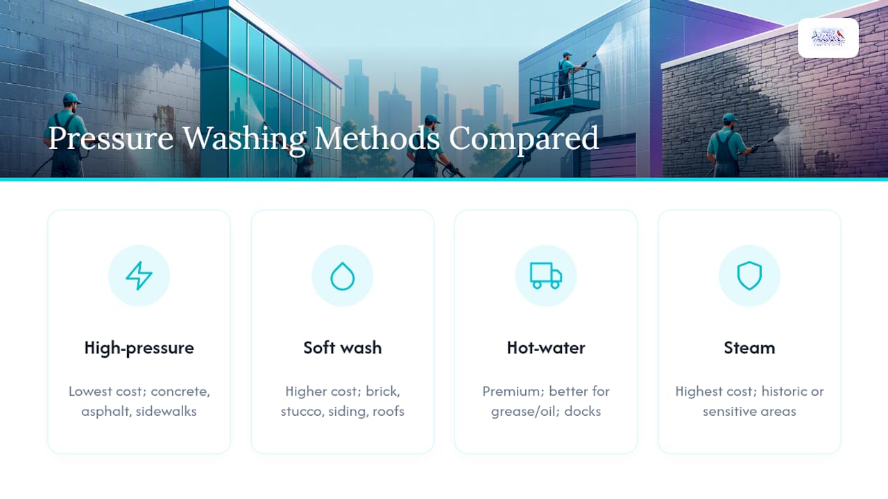 Comparison of commercial pressure washing methods