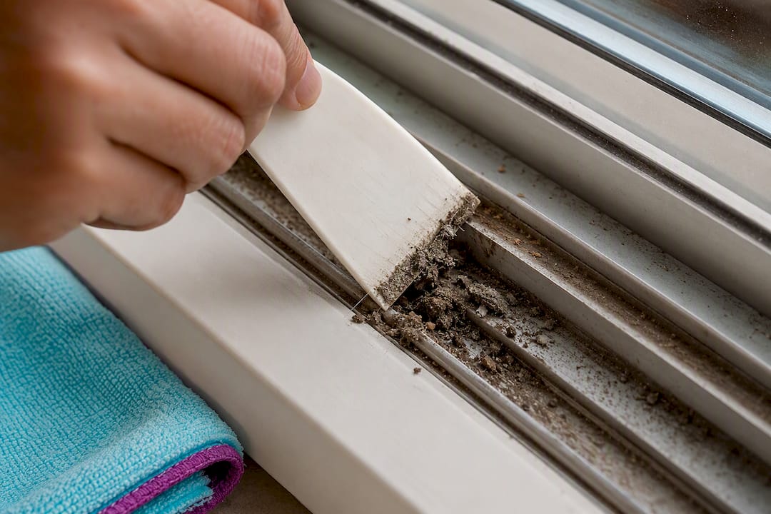 Plastic scraper lifting hardened track grime