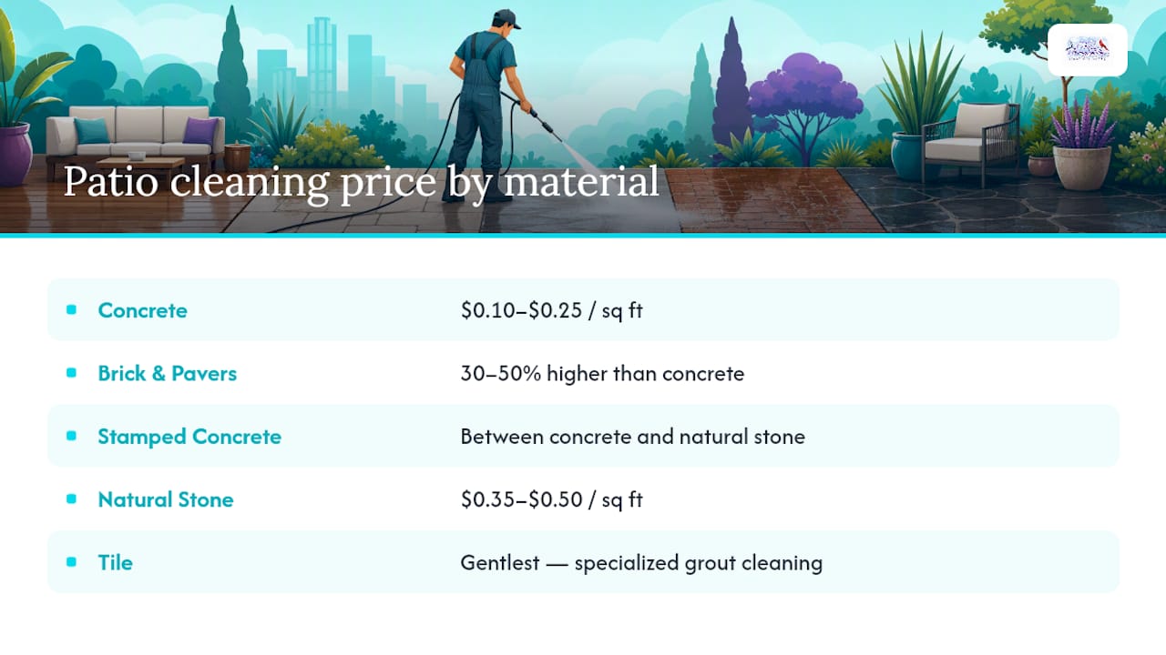 Patio material cleaning cost ranges
