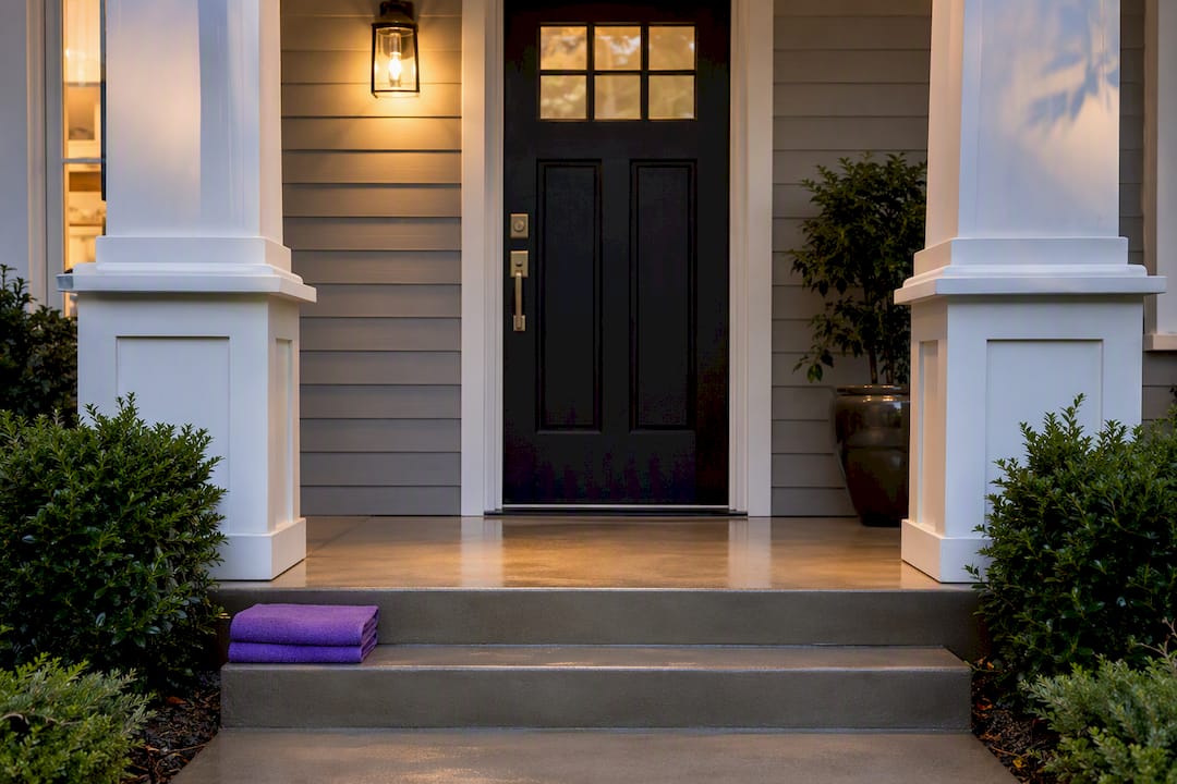 Freshly cleaned front entry with porch lighting