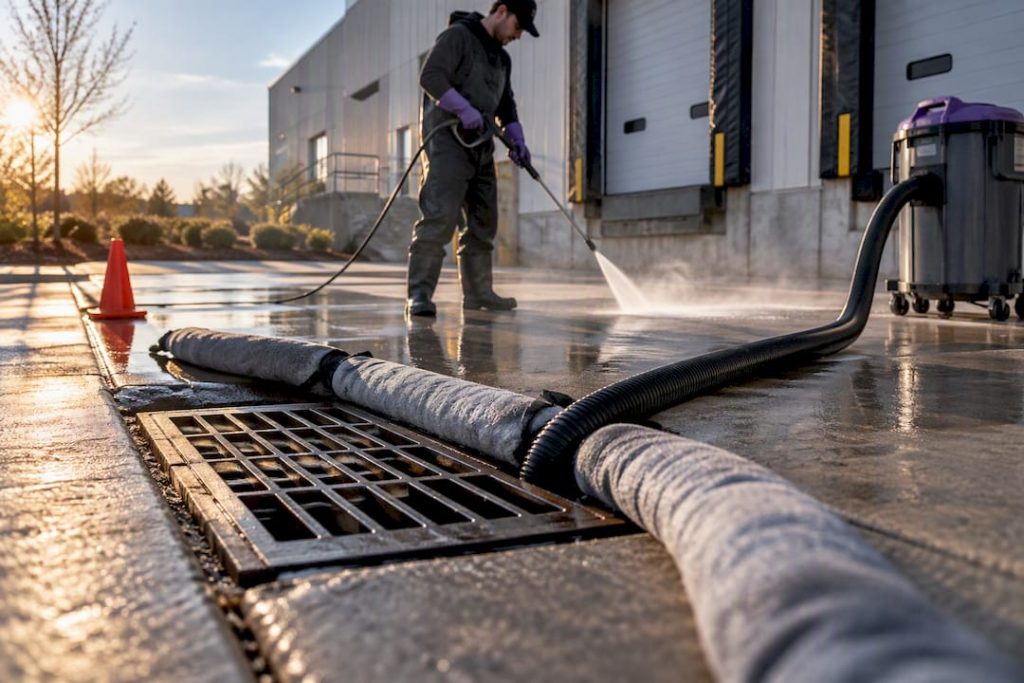 Contained pressure washing runoff near storm drain