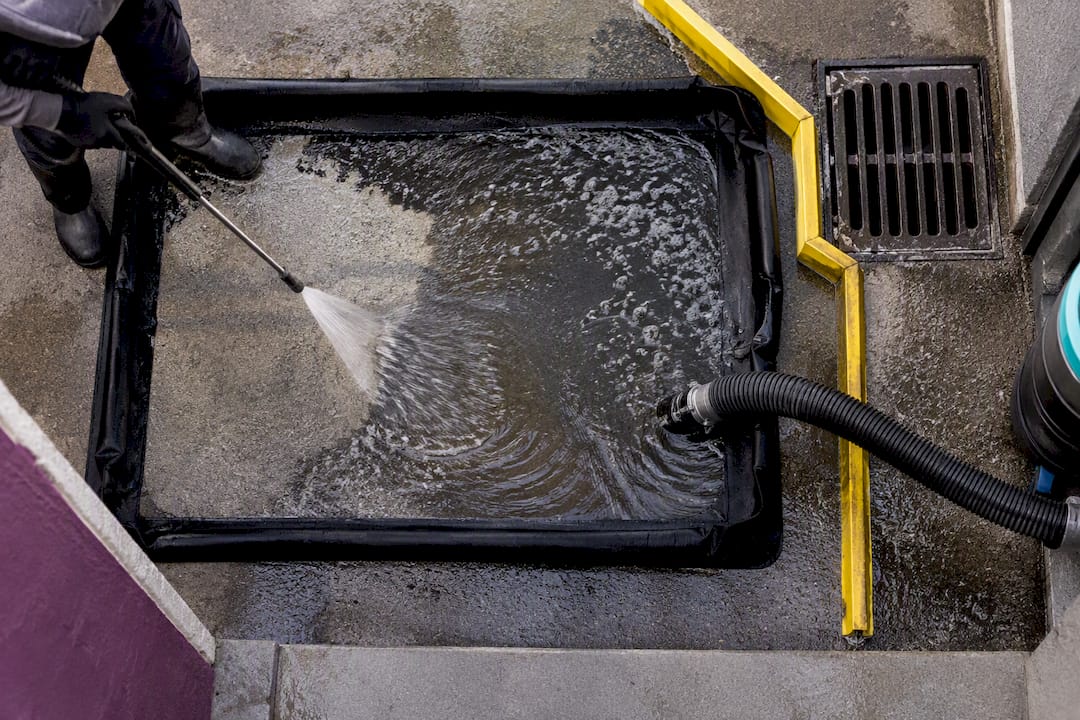 Containment berms protecting a storm drain