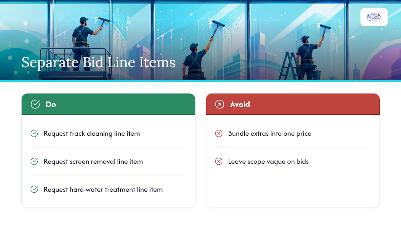 Three separate window cleaning bid scope items