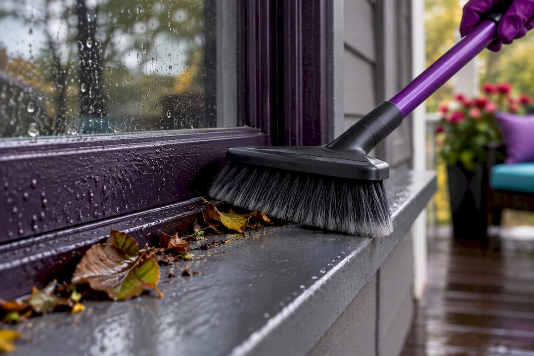 Soft brush clearing debris from window sill