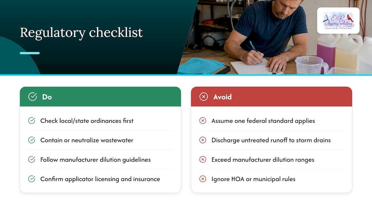 7. Regulatory guidelines and legal restrictions on chemical use for roof washing — overview diagram