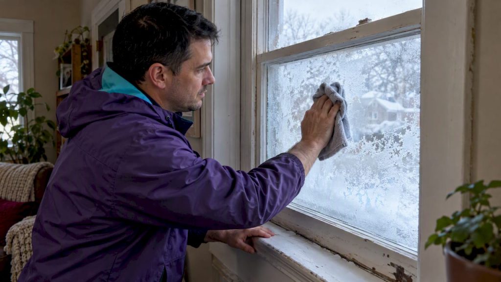 Cleaner loosening frost from winter window