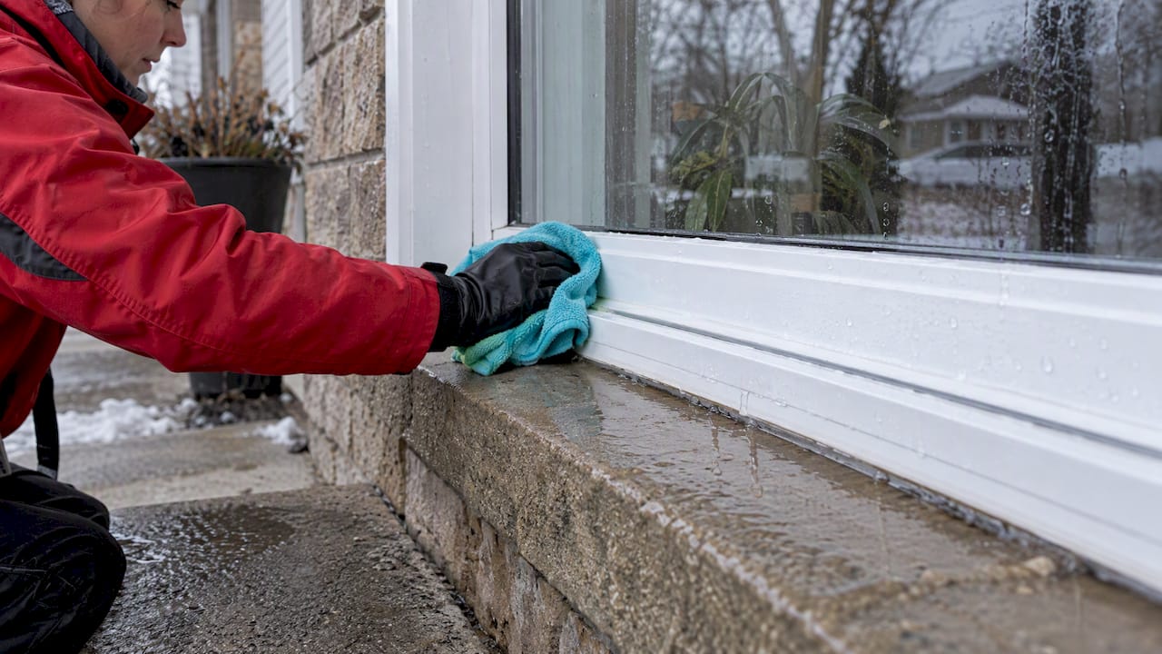 Cleaner drying runoff from exterior window sill