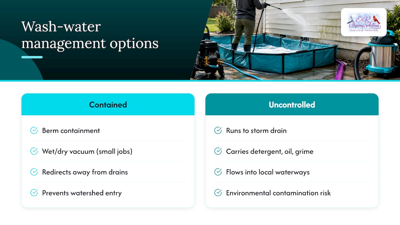 Wash-water containment from siding to watershed