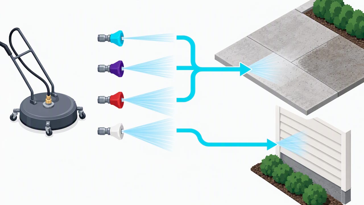 Illustration of nozzle choices for surfaces